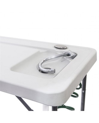 BXTY118 Outdoor Folding Multifunctional Fish Table Picnic Table with Spray Gun & Faucet White