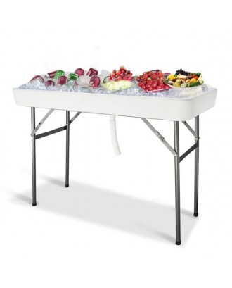 4 Foot Party Ice Folding Table Plastic with Matching Skirt White
