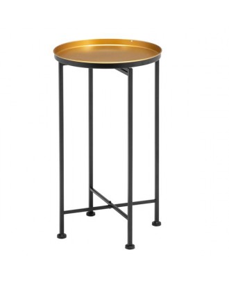 Artisasset Iron Round Side End Table Black & Golden
