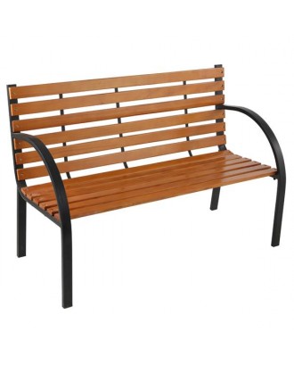 48" Hardwood Slotted Steel Cast Iron Frame Outdoor Patio Garden Bench Park Seat