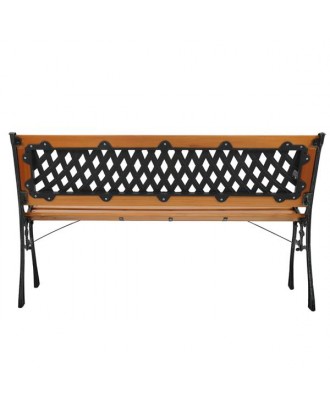49" Garden Bench Patio Porch Chair Deck Hardwood Cast Iron Love Seat Weave Style Back