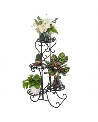 4 Potted Rounded Flower Metal Shelves Plant Pot Stand Decoration for Indoor Outdoor Garden Black