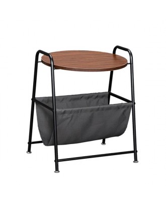 HODELY Wood Color Two-Layer Trapezoidal Belt Oxford PVC Waterproof Cloth Book Bag Wrought Iron Side Table