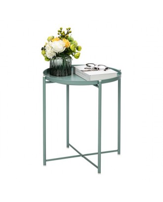 Artisasset Round Metal Countertop And Cross Base Wrought Iron Living Room Side Table Green