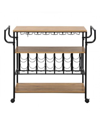 Industrial Wine Rack Cart Kitchen Rolling Storage Bar Wood Table Serving Trolley
